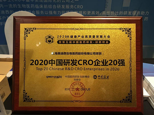 2020中国研发CRO企业20强 k8凯发国际